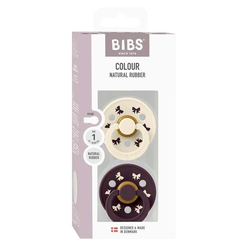 BIBS Rund Colour napp - 2-Pack - strl. 1 - naturgummi - Julbåge - Elfenben/Plommon - Bild 3