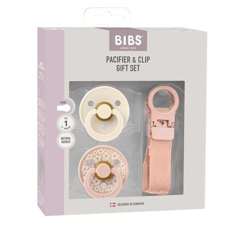 BIBS Rund Colour napp - 2-Pack - strl. 1 - naturgummi - m. Nappsnöre - Blush