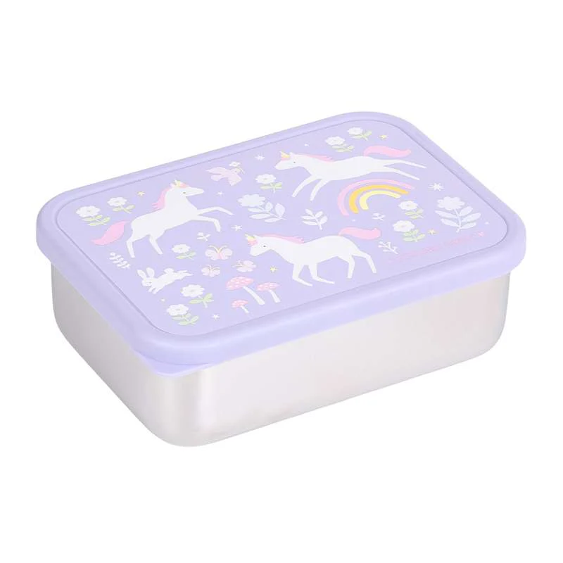 A Little Lovely Company Lunchlåda - 1 fack - Rostfritt stål m. PP-lock - Unicorn Dreams
